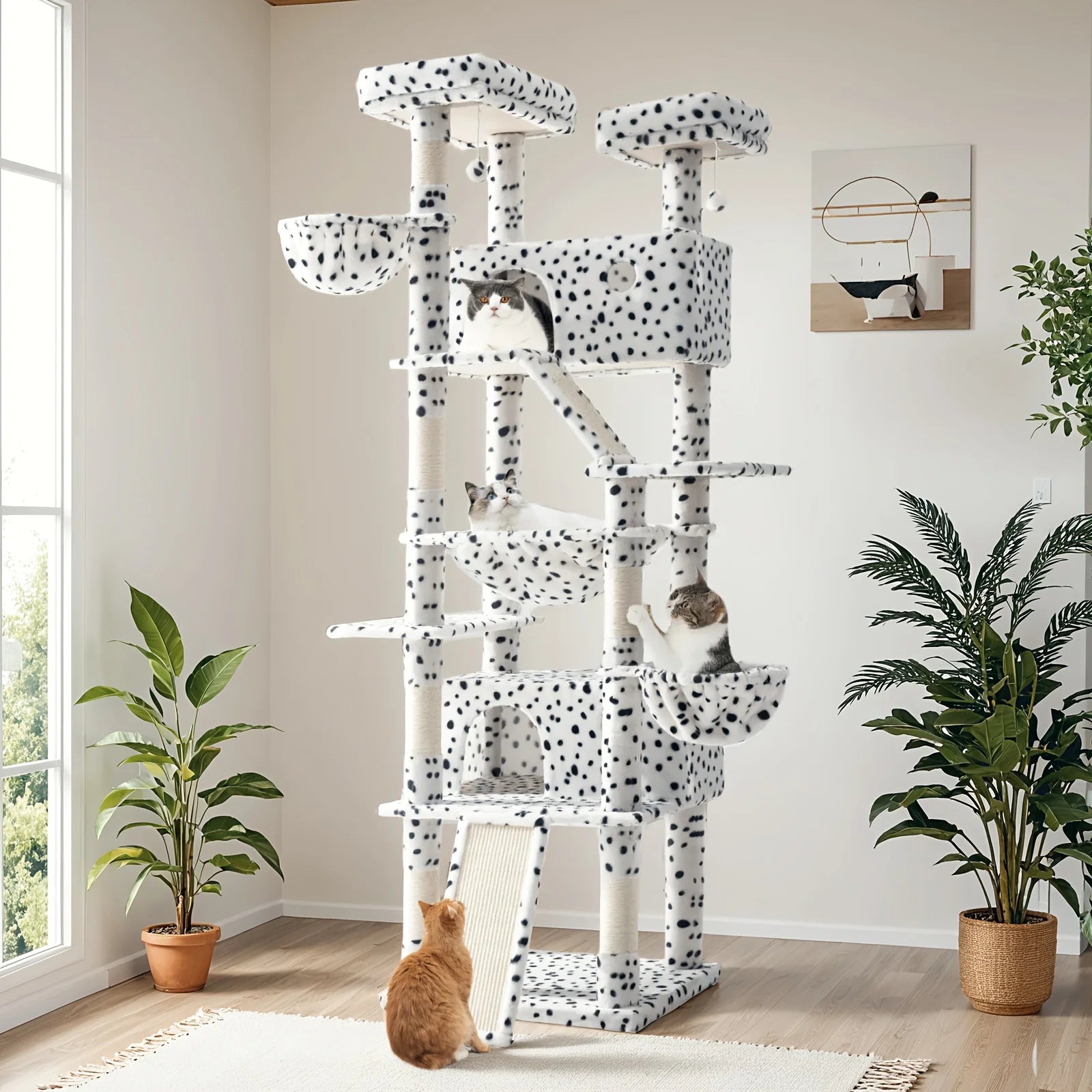 HOOMIC 81-Inch Multi-Level Tall Cat Tree for Indoor Cats/ Large Cat Tower with Plush Condo/ Hanging Hammock & Basket/ Comfortable Cat Perches/ Sisal Scratching Posts/ Sturdy Base/ Spacious Play House/ Pet Furniture/ Free Ship
