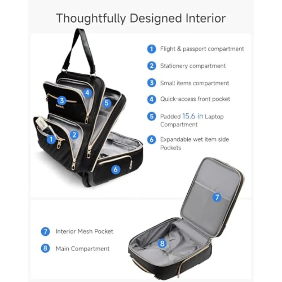 Underseat Carry On Luggage with Wheels, UDK Stylish Lightweight Under Seat Luggage, Soft Sided Personal Item Suitcase for Short