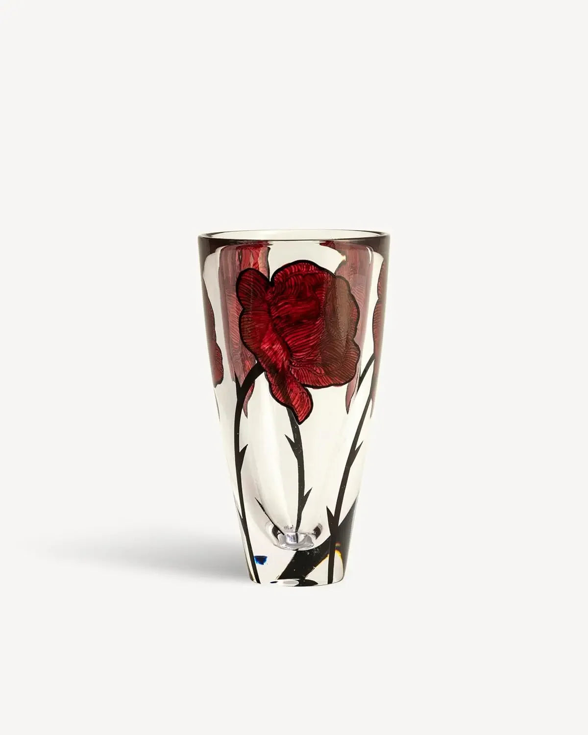 10 Inch Hand Painted Glass Vase Rose Tattoo Inspired Floral Container Table Centerpiece Home Office Decor Red Clear