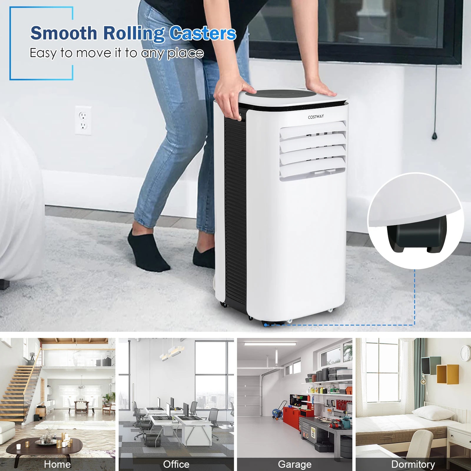 9,000 BTU Portable Air Conditioner w/ Dehumidifier & Fan 3-in-1 Rolling AC Unit