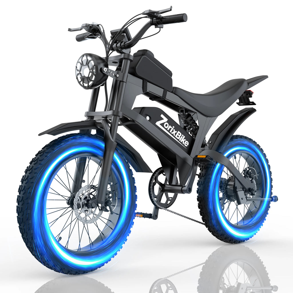 ZorixBike R8Max Adult Ebike 3000W Motor 35 MPH 48V 20Ah Lithium-Ion Battery 40-80 Mile Range Front 19"/ Rear 17"  Off-Road Tires