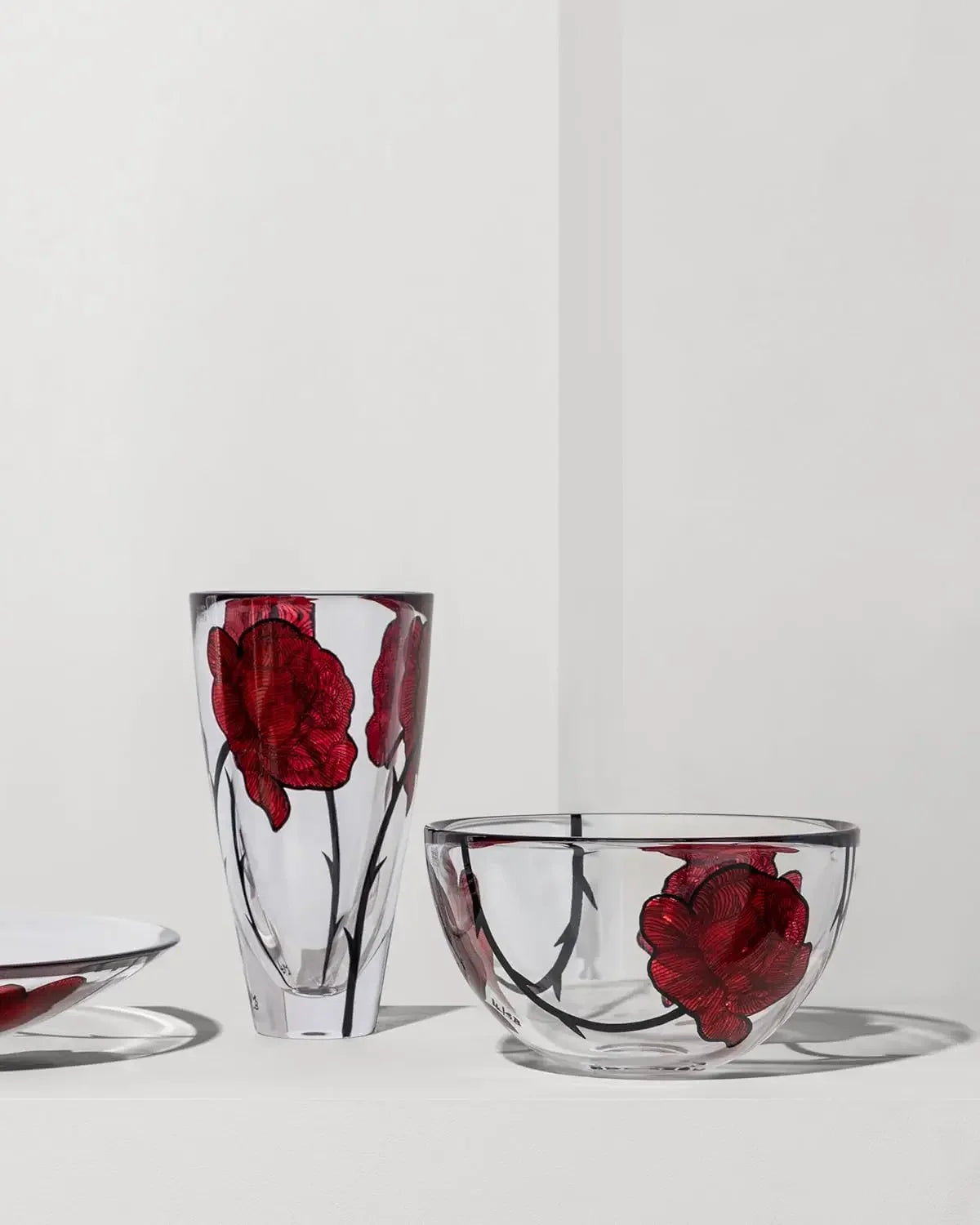 10 Inch Hand Painted Glass Vase Rose Tattoo Inspired Floral Container Table Centerpiece Home Office Decor Red Clear