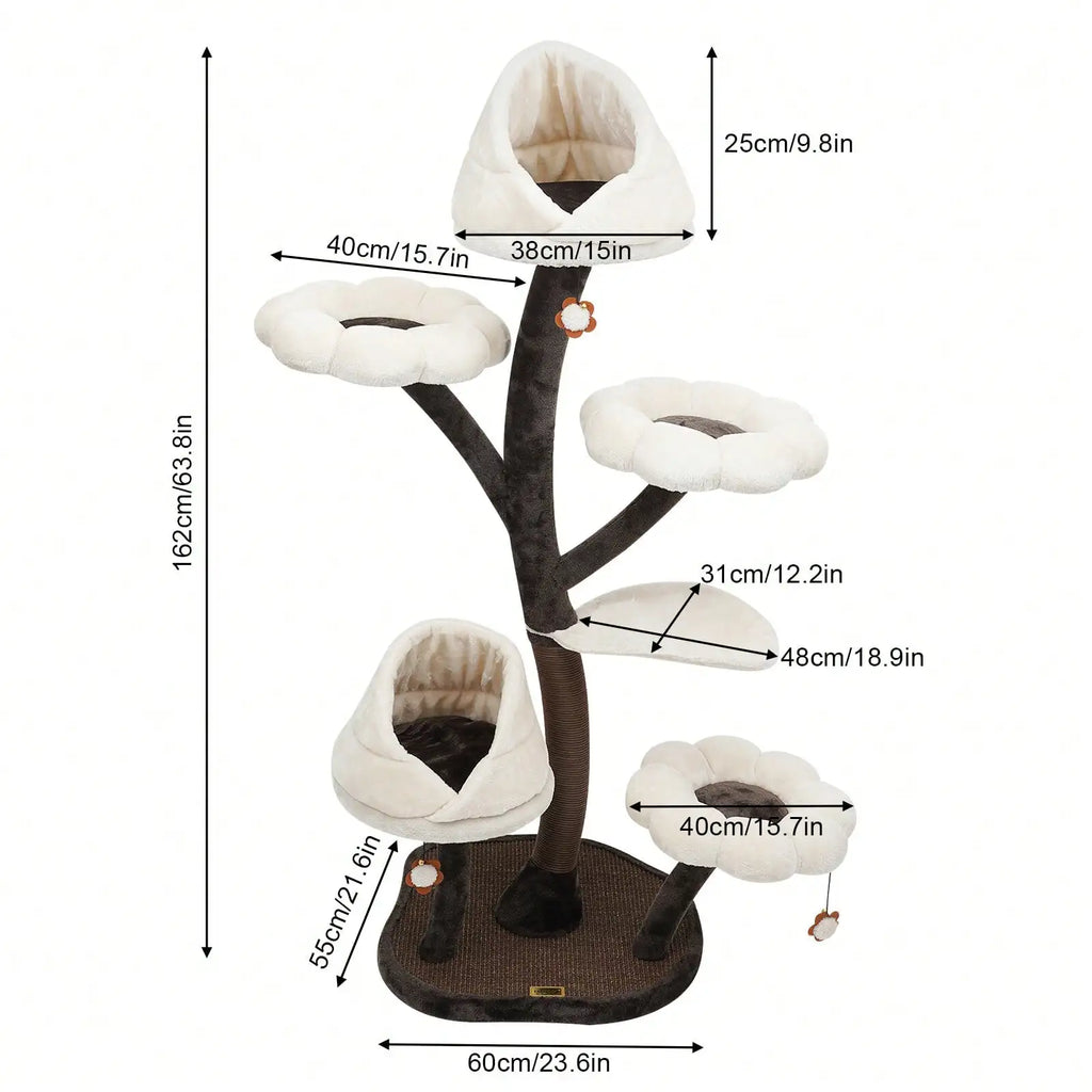 6-Layer 63.8" Cat Tree Condo Stable Structure Comfy Perch Anti-Scratch Activity Tower Playhouse Cave Indoor Climbing Tower