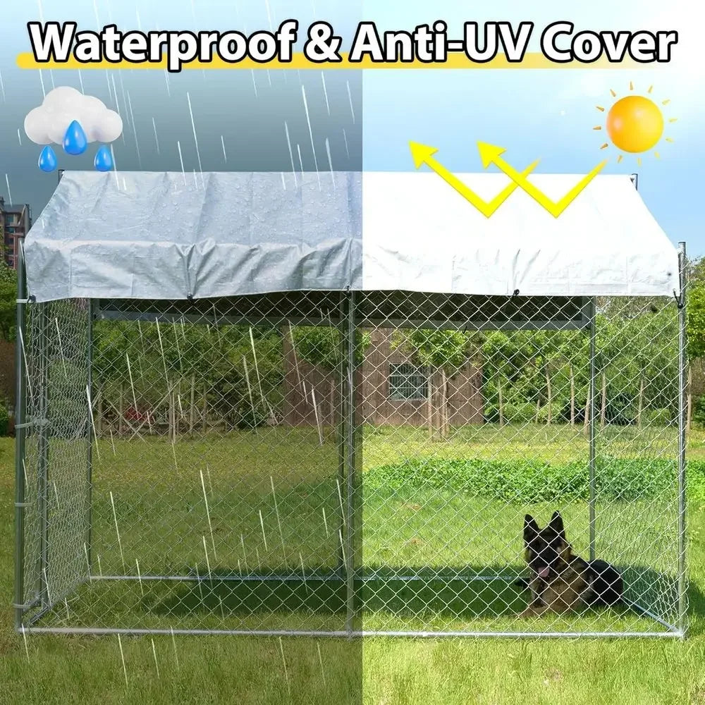 Heavy-Duty Galvanized Steel Outdoor Dog Kennel, Large Enclosure with Lockable Door and Waterproof Roof for Medium to Large Dogs