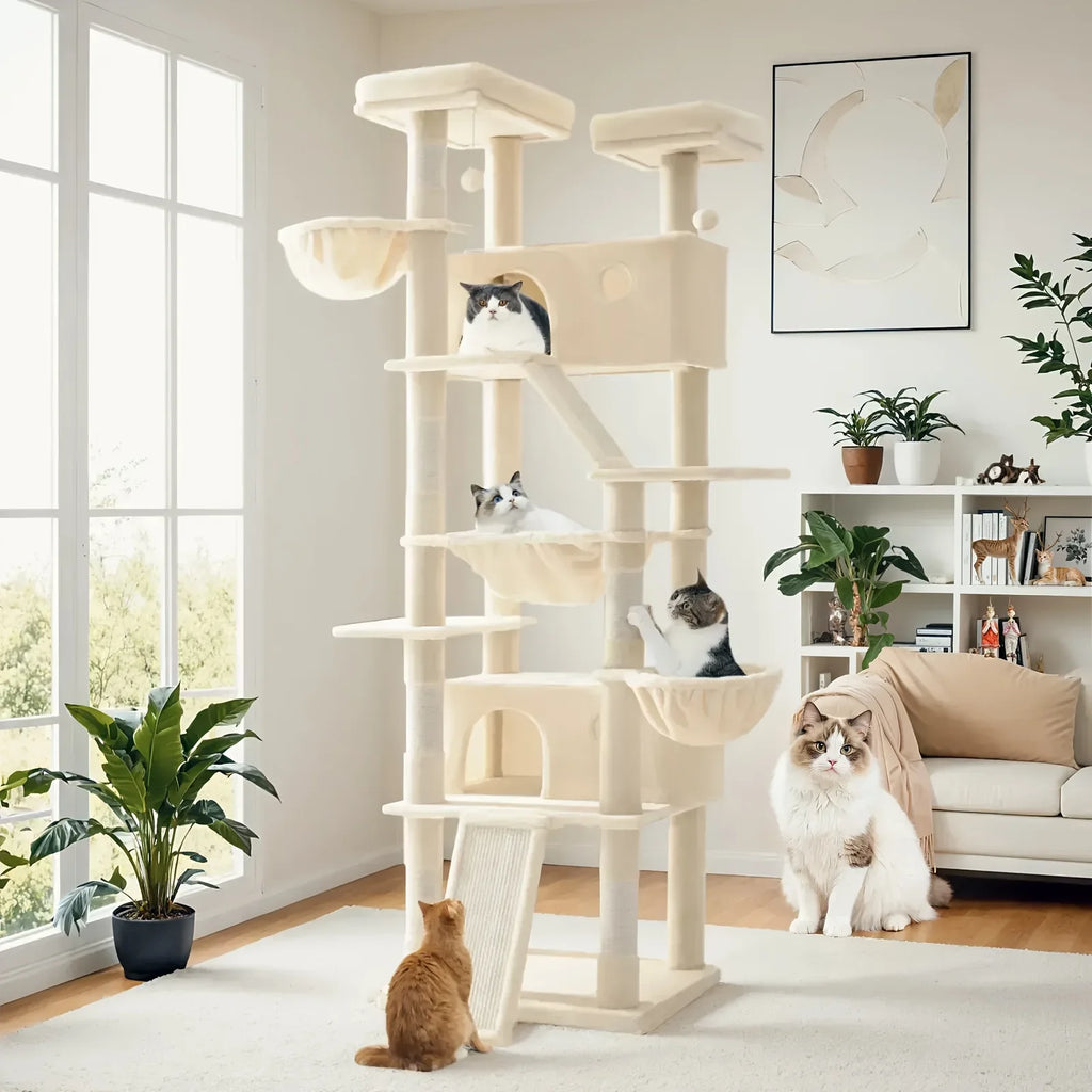HOOMIC 81-Inch Multi-Level Tall Cat Tree for Indoor Cats/ Large Cat Tower with Plush Condo/ Hanging Hammock & Basket/ Comfortable Cat Perches/ Sisal Scratching Posts/ Sturdy Base/ Spacious Play House/ Pet Furniture/ Free Ship