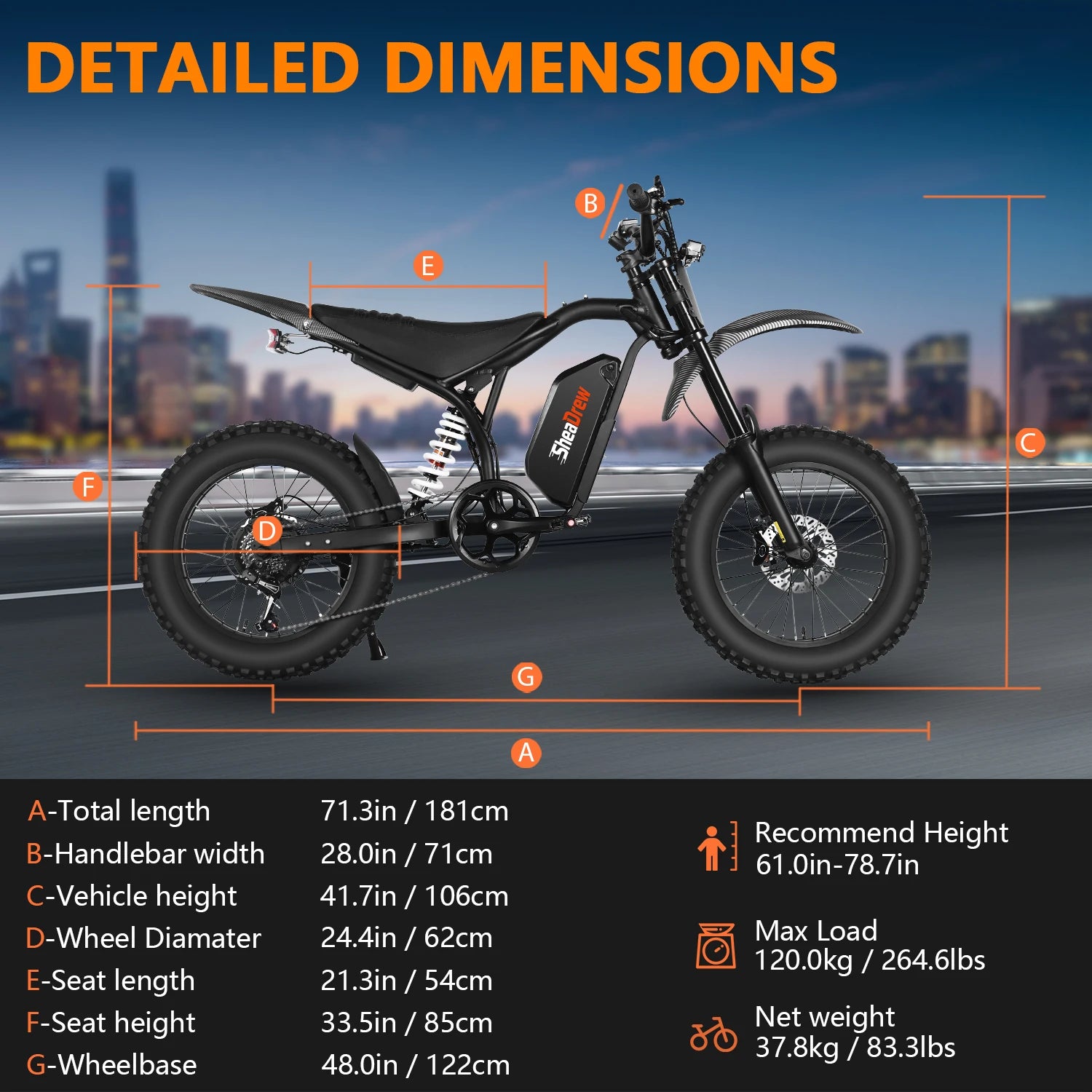 SheaDrew Electric Bike For Adult 1500W Mountain Off-Road Motorcycle 48V 15Ah Battery 20*4.0 Inch Fat Tire E-bike Bicycle