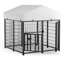 Heavy-Duty Steel Outdoor Dog Kennel, Waterproof, Double-Door, Adjustable Feeding Bowls, Suitable for Small Dogs, 4ft x 4ft x 4.2