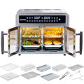 28 QT Dual-Zone Air Fryer Toaster Oven Combo with Stainless Steel Exterior French Door Design Window View Racks Rotisserie Dehy