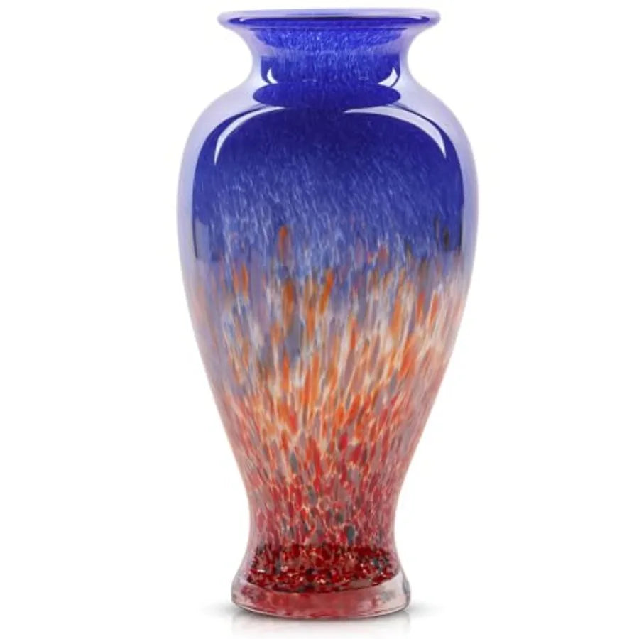 11.8" Tall and Glass Vase Beautiful Hand Blown Glass Vase Modern Art Home Decor, Wide Mouth Colorful Vases for Mantle Dining Ta