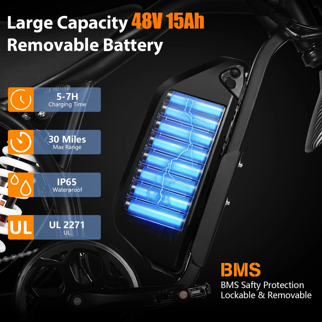 SheaDrew Electric Bike For Adult 1500W Mountain Off-Road Motorcycle 48V 15Ah Battery 20*4.0 Inch Fat Tire E-bike Bicycle