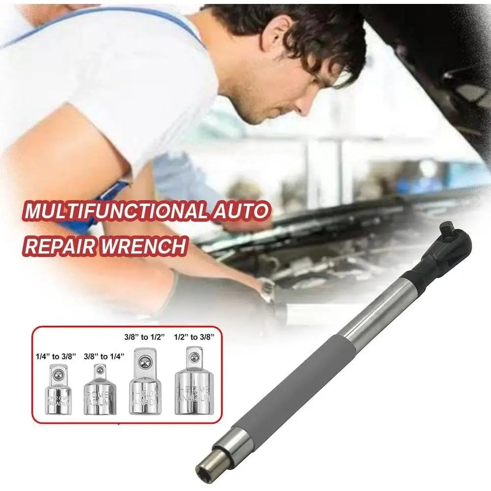 Impact-Resistant Extension Wrench Set with 4 Sockets and 1/2 Drill Adapters for Enhanced Torque