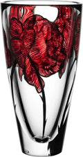 10 Inch Hand Painted Glass Vase Rose Tattoo Inspired Floral Container Table Centerpiece Home Office Decor Red Clear