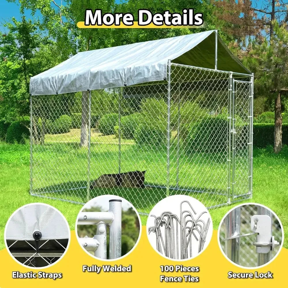 Heavy-Duty Galvanized Steel Outdoor Dog Kennel, Large Enclosure with Lockable Door and Waterproof Roof for Medium to Large Dogs