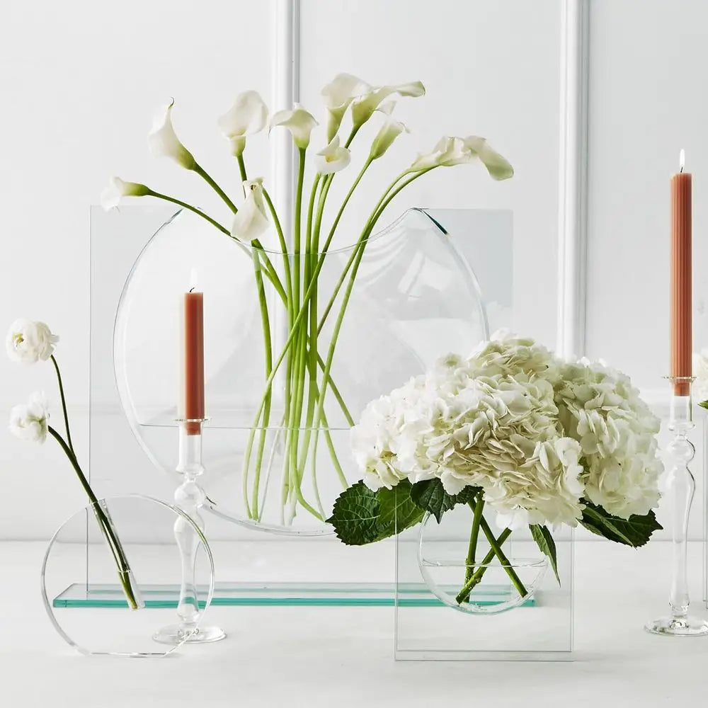 Elegant Glass Ellipse Vase for Home Decor and Office, Ideal for Bookshelf and Centerpieces (No Flowers Included)