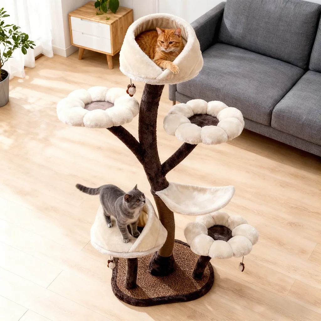 6-Layer 63.8" Cat Tree Condo Stable Structure Comfy Perch Anti-Scratch Activity Tower Playhouse Cave Indoor Climbing Tower