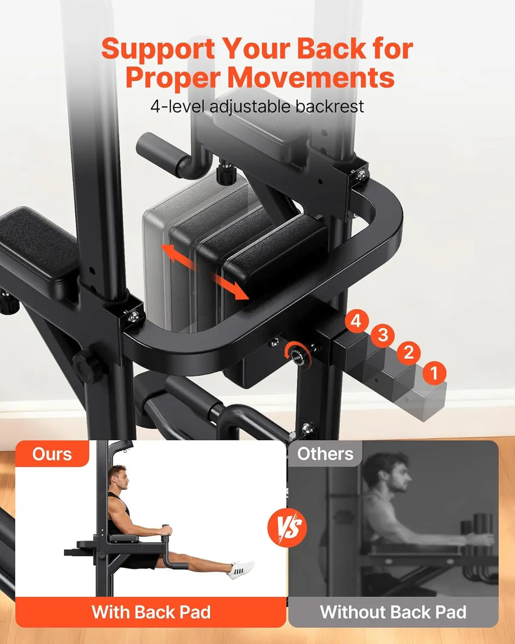 Home Gym Pull Up Bar - Metal, 330 LBS Capacity, 12-Level Adjustable Height, H-Shaped Base, 4-Level Adjustable Back Pad