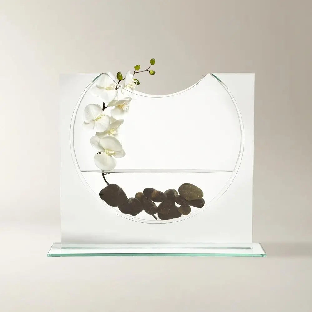 Elegant Glass Ellipse Vase for Home Decor and Office, Ideal for Bookshelf and Centerpieces (No Flowers Included)