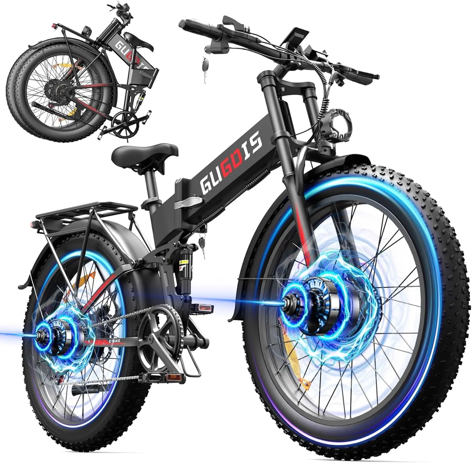 26x4.0" Fat Tire Folding Electric Bike for Adults, 3000W Peak Dual Motor Ebike for Men Women, 48V 23Ah Removable Battery (UV UL2849 && GCC Certified) ,Up to 31MPH & 60 Miles (PAS Mode), 7 Speed Gear, All Terrain Fast E Bike f