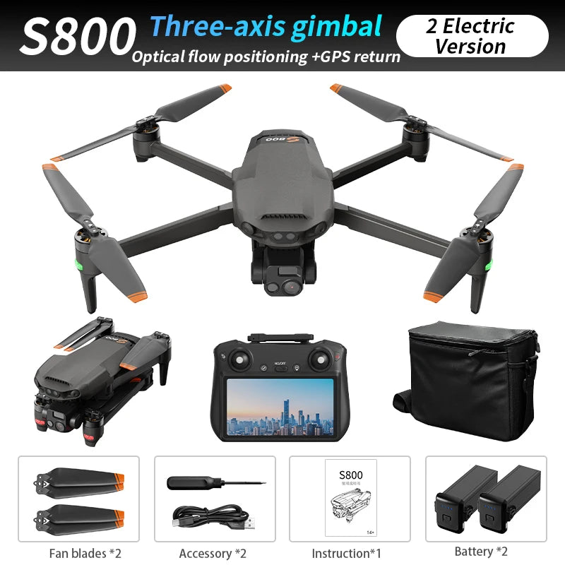S800 4K GPS Drone 7.2" HD Screen Controller 50 Min Flight Time 6KM Long Range 3-Axis Gimbal Follow Me Perfect Travel Vlogging