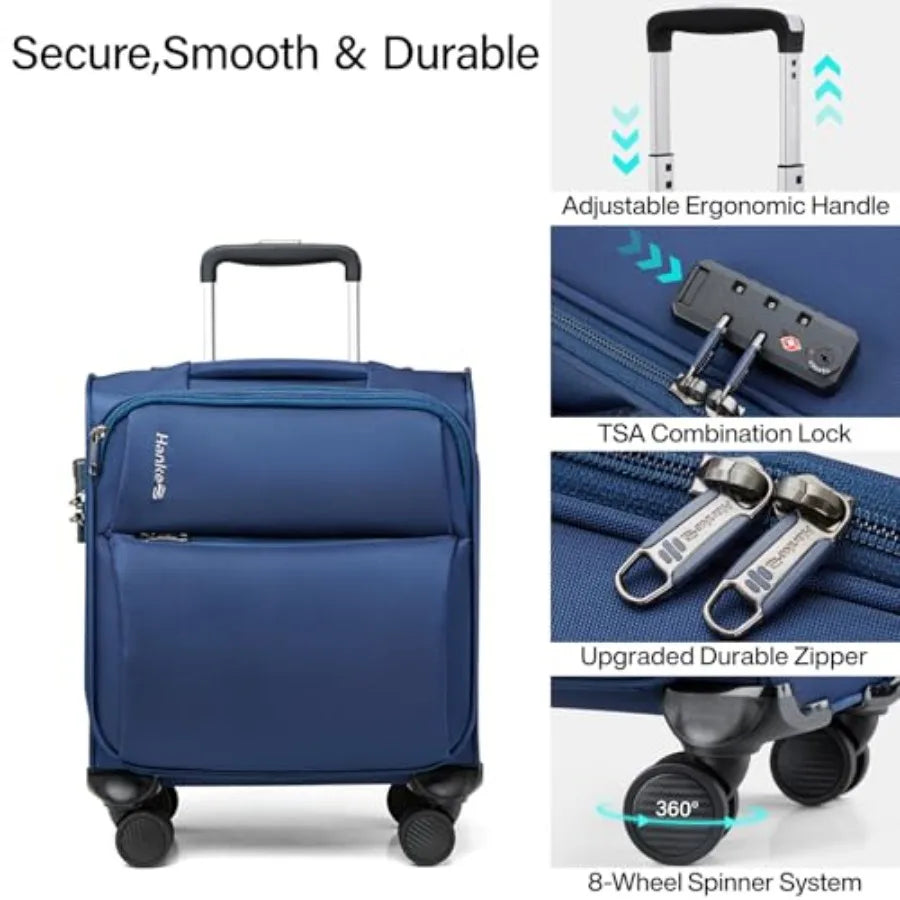 16 Inch Underseat Carry On Luggage with Spinner Wheels Airline Approved Small Rolling Suitcase Softside Underseater Lightweight