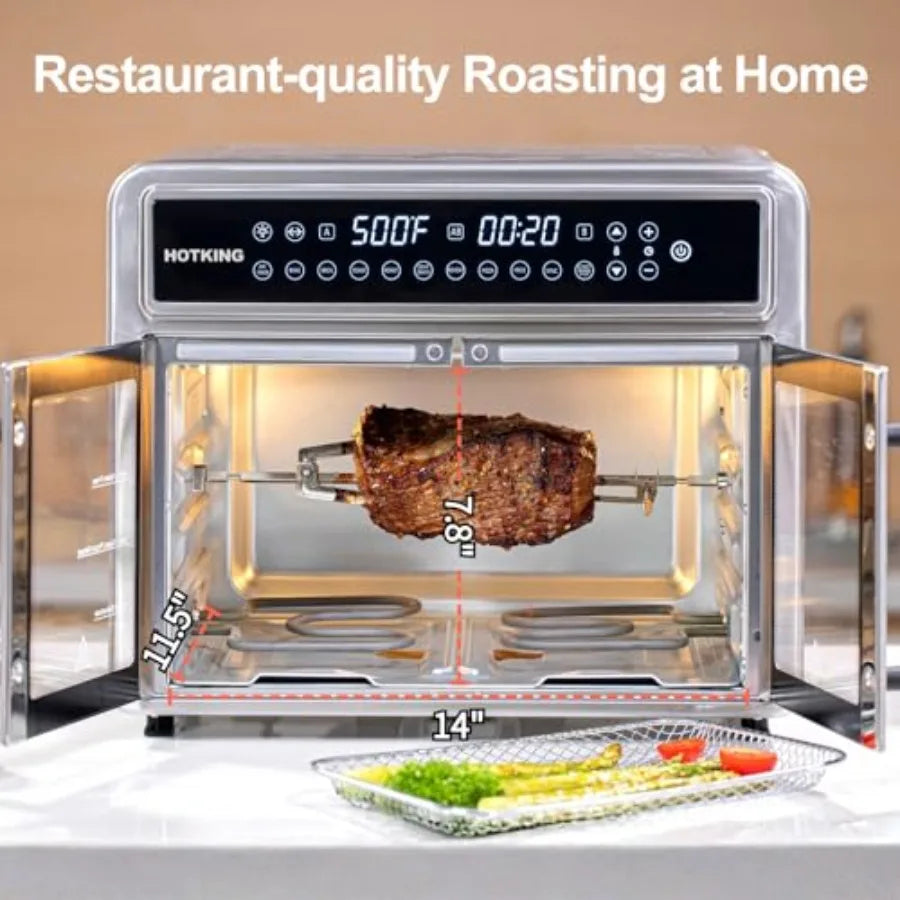 28 QT Dual-Zone Air Fryer Toaster Oven Combo with Stainless Steel Exterior French Door Design Window View Racks Rotisserie Dehy