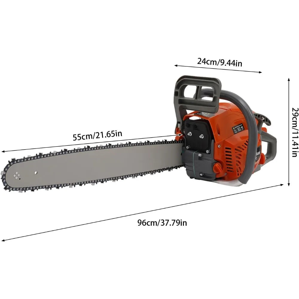 22Inch Gas Chainsaw 2-Stroke 60CC 2.8KW Engine Handheld Gas Power Chain Saw with Air-cooled Petrol Saws Set for Wood Cutting