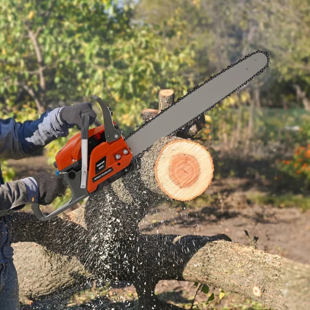 22Inch Gas Chainsaw 2-Stroke 60CC 2.8KW Engine Handheld Gas Power Chain Saw with Air-cooled Petrol Saws Set for Wood Cutting