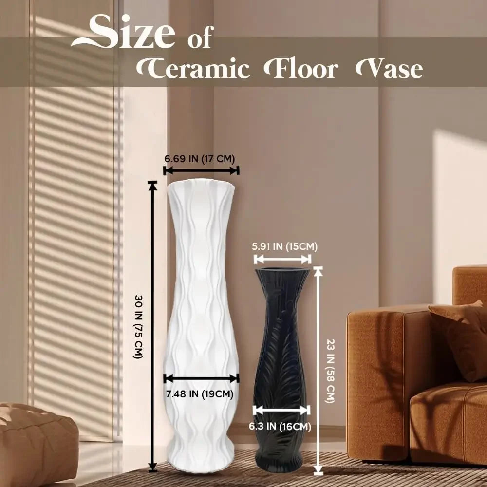 Tall White Ceramic Vase Large Floor Handmade Wave Pattern For Home Decor Pampas Grass Living Room Hallway Corner