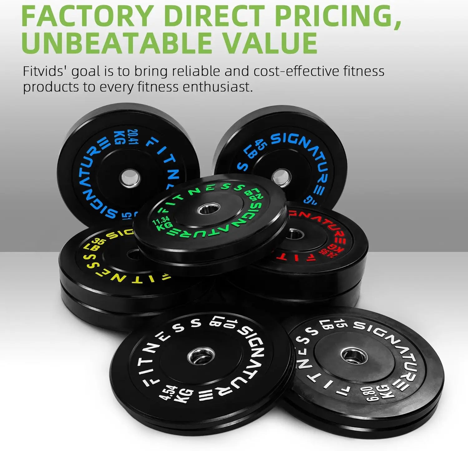 Strength Training & Weightlifting, Cast Iron Bumper Plates, Green, Multiple Options including Sets with Barbell