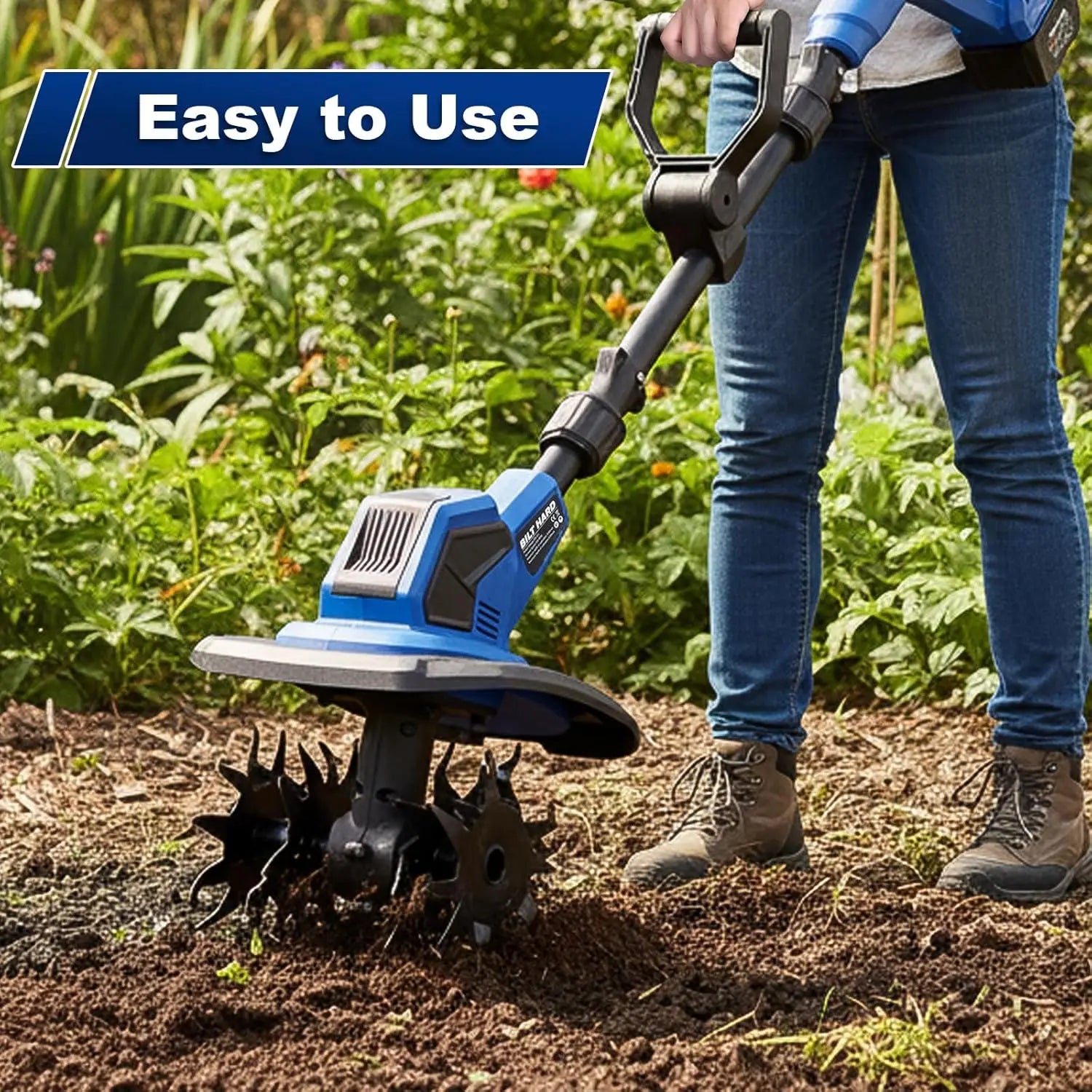 20V Cordless Tiller Cultivator, 8-inch Wide Battery Powered Garden Cultivator, 300RPM Electric Tiller for Lawn, Gardening