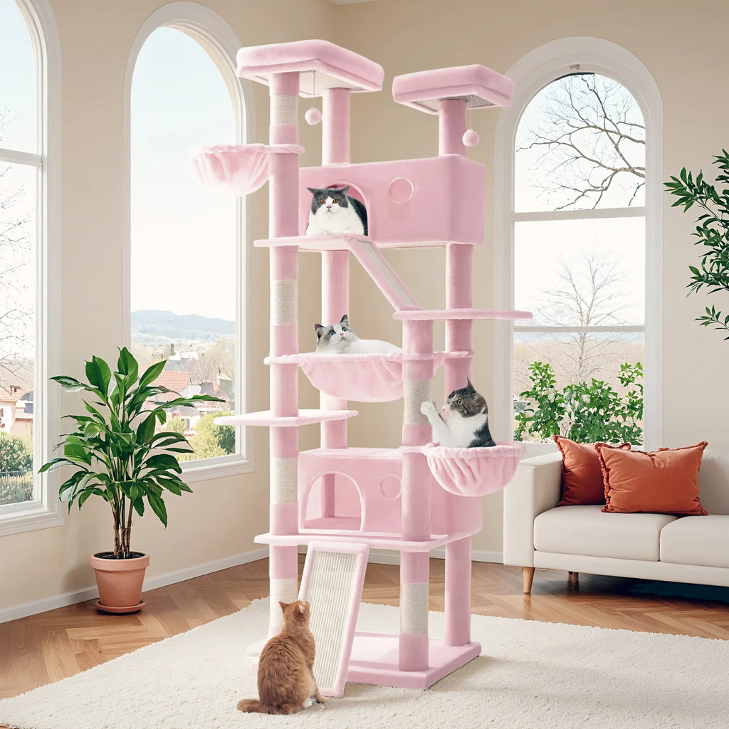 HOOMIC 81-Inch Multi-Level Tall Cat Tree for Indoor Cats/ Large Cat Tower with Plush Condo/ Hanging Hammock & Basket/ Comfortable Cat Perches/ Sisal Scratching Posts/ Sturdy Base/ Spacious Play House/ Pet Furniture/ Free Ship