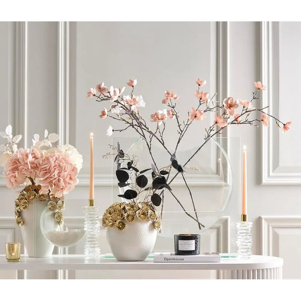 Elegant Glass Ellipse Vase for Home Decor and Office, Ideal for Bookshelf and Centerpieces (No Flowers Included)