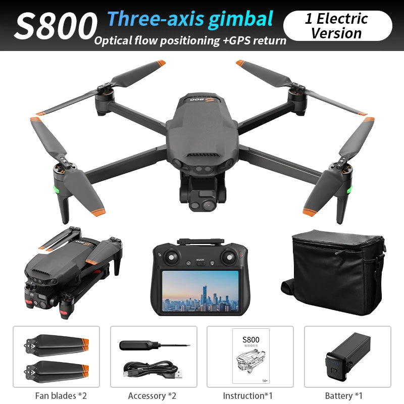 S800 4K GPS Drone 7.2" HD Screen Controller 50 Min Flight Time 6KM Long Range 3-Axis Gimbal Follow Me Perfect Travel Vlogging