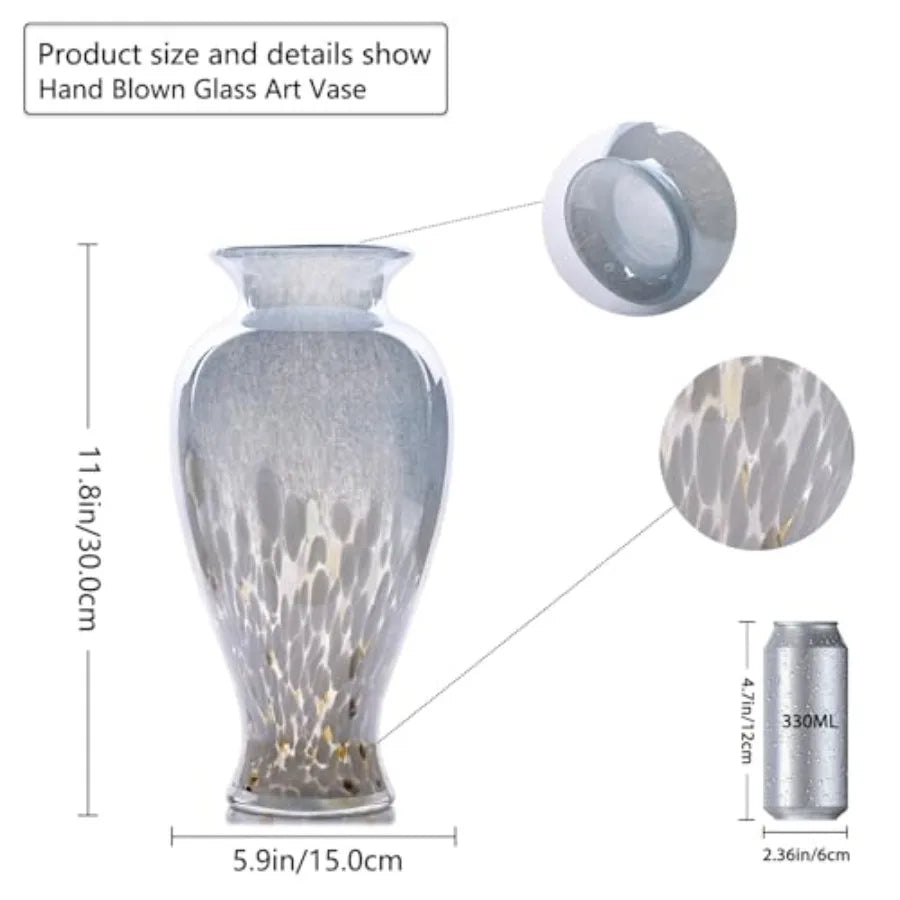 11.8" Tall and Glass Vase Beautiful Hand Blown Glass Vase Modern Art Home Decor, Wide Mouth Colorful Vases for Mantle Dining Ta