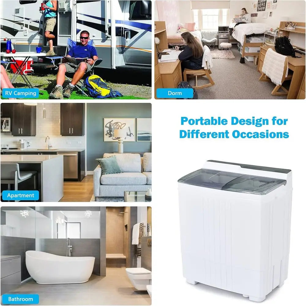 Compact Twin-Tub Portable Washing Machine - 21Lbs Capacity with Washer and Spinner, Built-in Drain Pump, Ideal for RV and Apartm