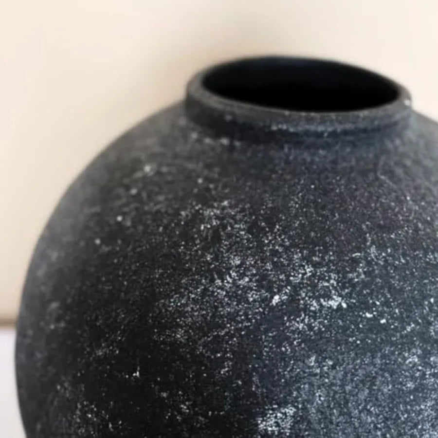 Handmade Large Rustic Ceramic Vase 10.6 Inch Tall, Farmhouse Stone Decor, Big Round Vase Living Room Home Decor, Earthy Texture