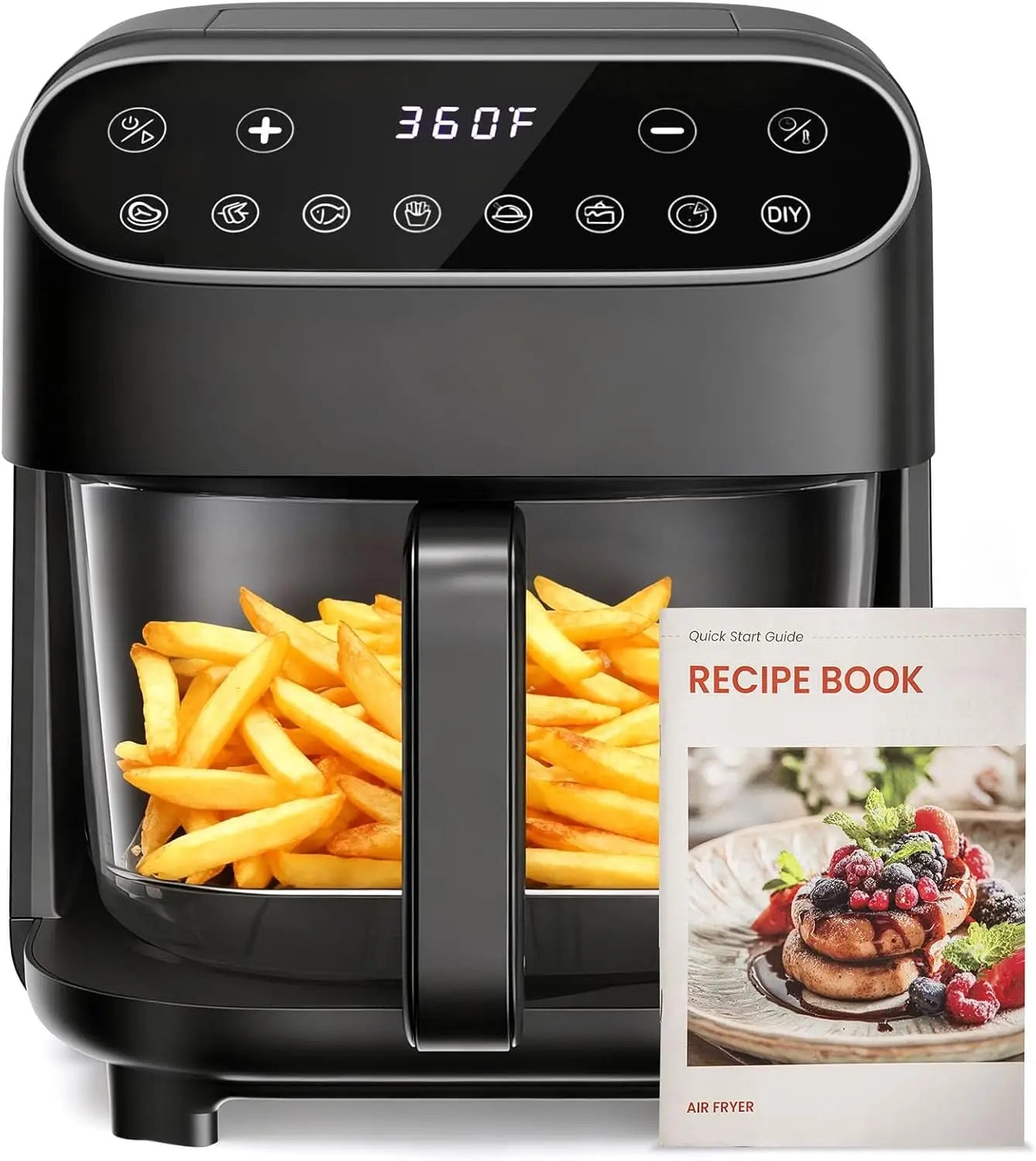 4.5 QT Glass Air Fryer - PFAS-Free & Dishwasher-Safe Basket, 8 Preset Touchscreen, 360° View Cooking, for Healthy Meals in M