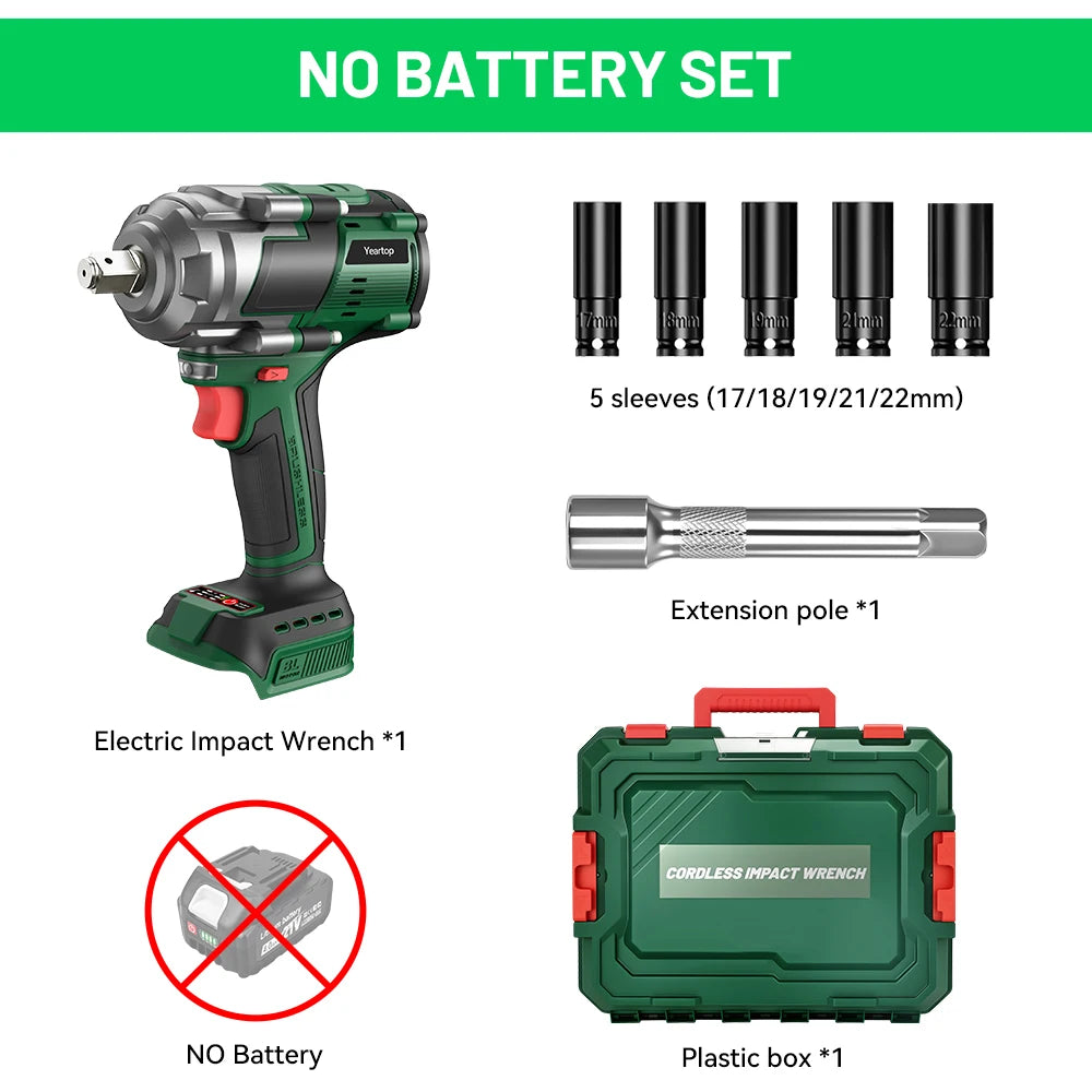 YEARTOP 2800N.M Brushless Electric Extended Anvil Impact Wrench 1/2 Inch Cordless Car Repair Power Tool For Makita 18V Battery