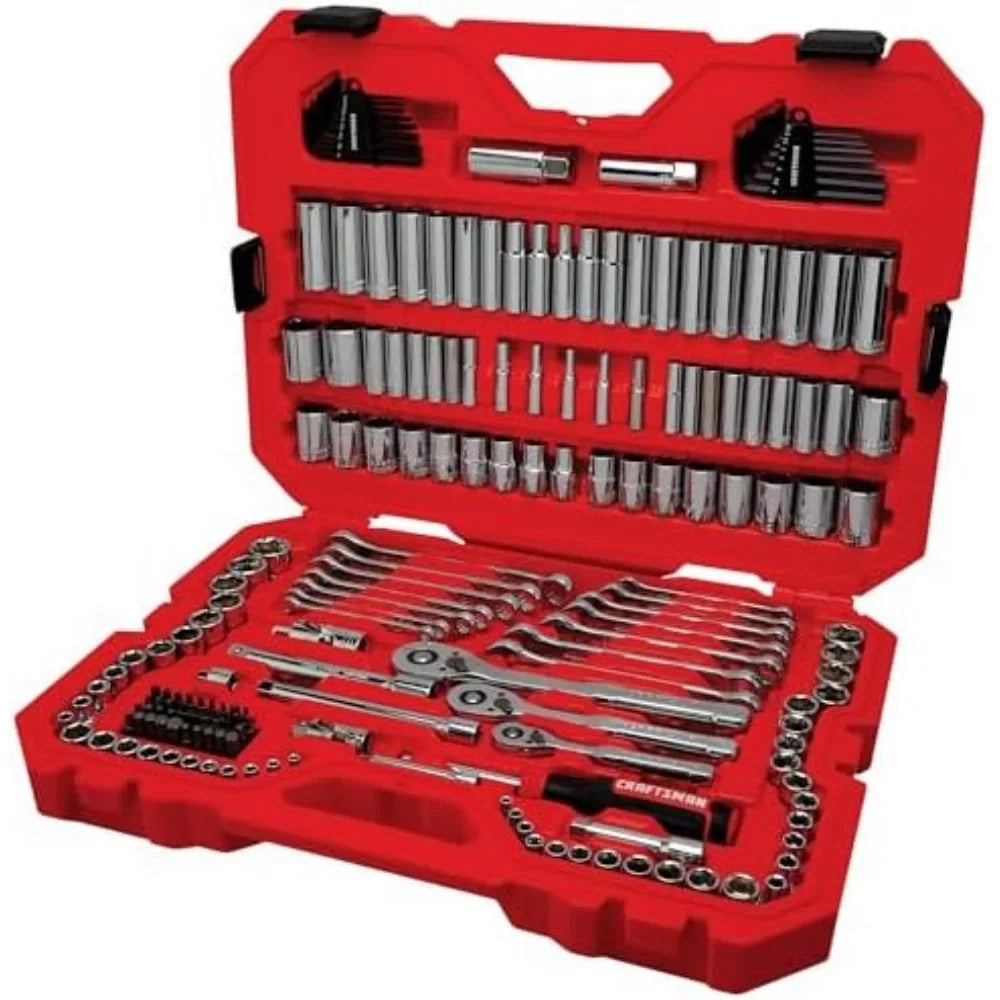 189 Piece Complete Mechanic Tool Set with Ratchet Sockets Wrenches Hex Keys Deep Sockets Bits Metric and SAE