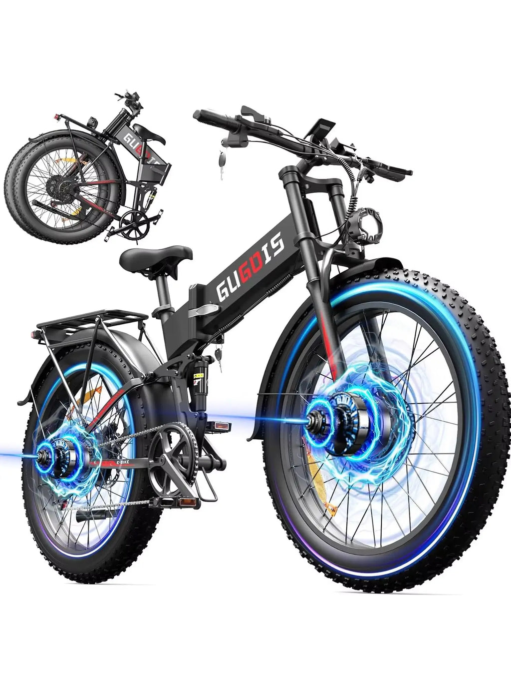 26x4.0" Fat Tire Folding Electric Bike for Adults, 3000W Peak Dual Motor Ebike for Men Women, 48V 23Ah Removable Battery (UV UL2849 && GCC Certified) ,Up to 31MPH & 60 Miles (PAS Mode), 7 Speed Gear, All Terrain Fast E Bike f