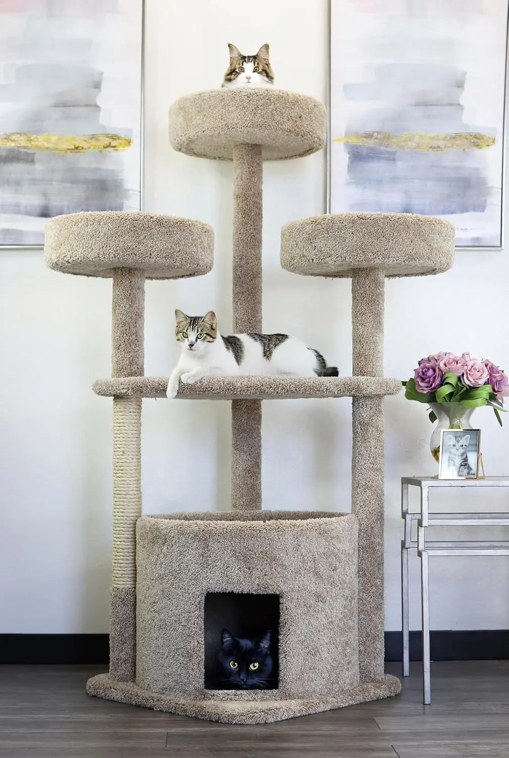 Indoor Cat House Tree, Durable Material, Neutral Color, Spacious Condo for Large Cats