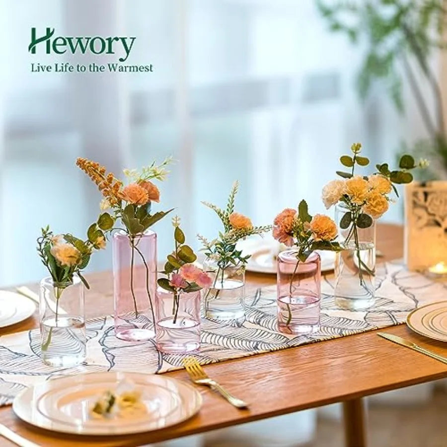 Small Glass Bud Vases for Centerpieces 24pcs Clear Blown Single Flower Vases Bulk, Modern Mini Cylinder Vase Set for Wedding An