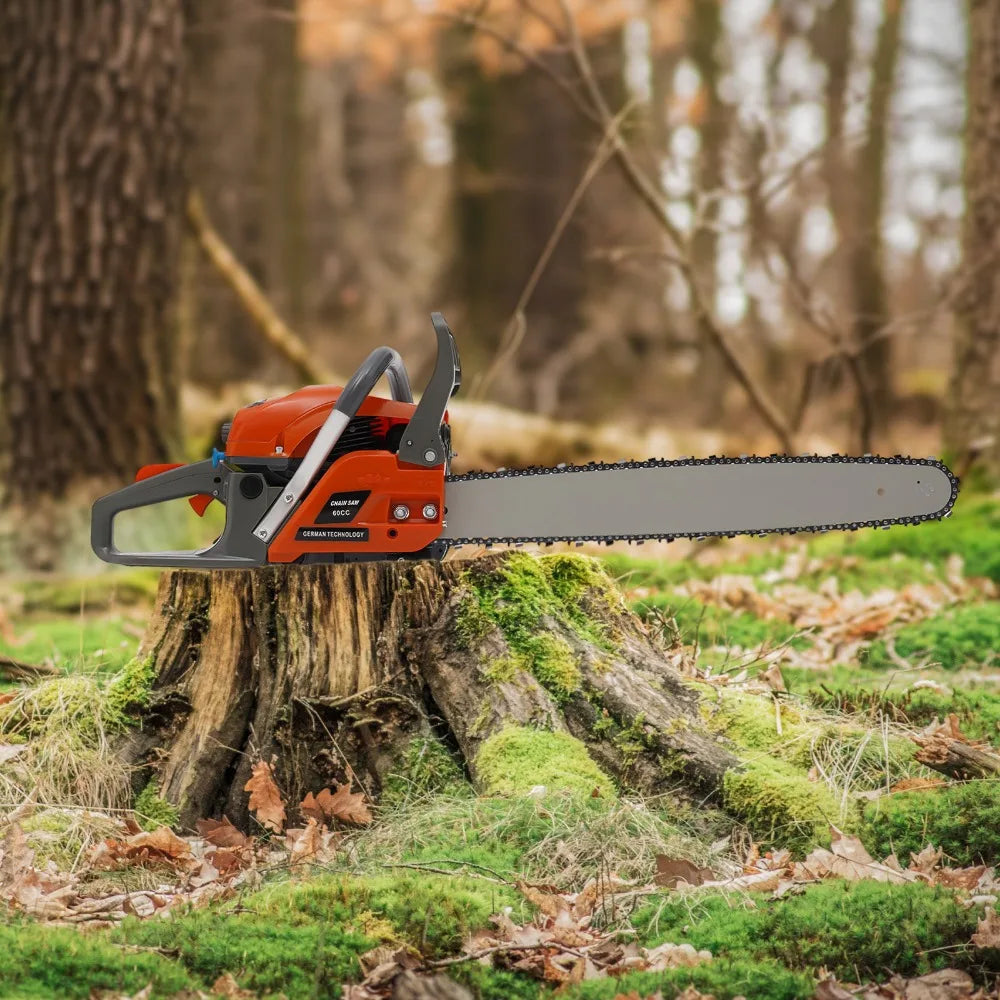 22Inch Gas Chainsaw 2-Stroke 60CC 2.8KW Engine Handheld Gas Power Chain Saw with Air-cooled Petrol Saws Set for Wood Cutting