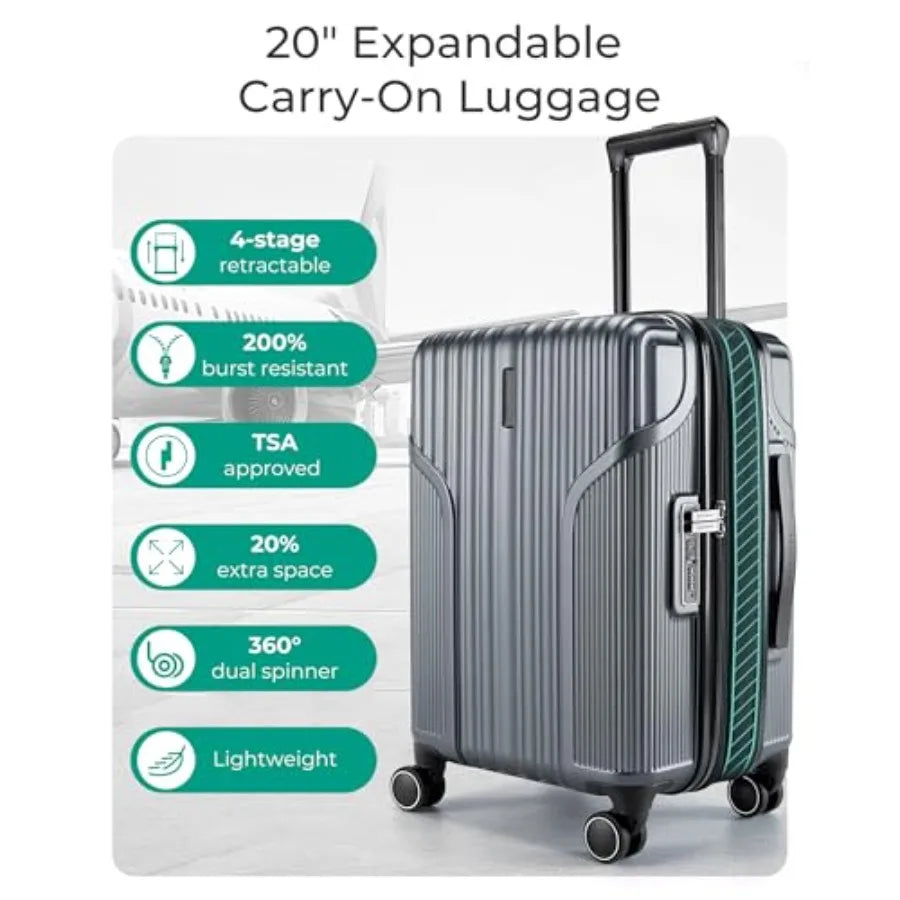 Expandable Carry On Luggage 22x14x9 Airline Approved, Carry-On Suitcase with Spinner Wheels, Hardside Polycarbonate Rolling Tra