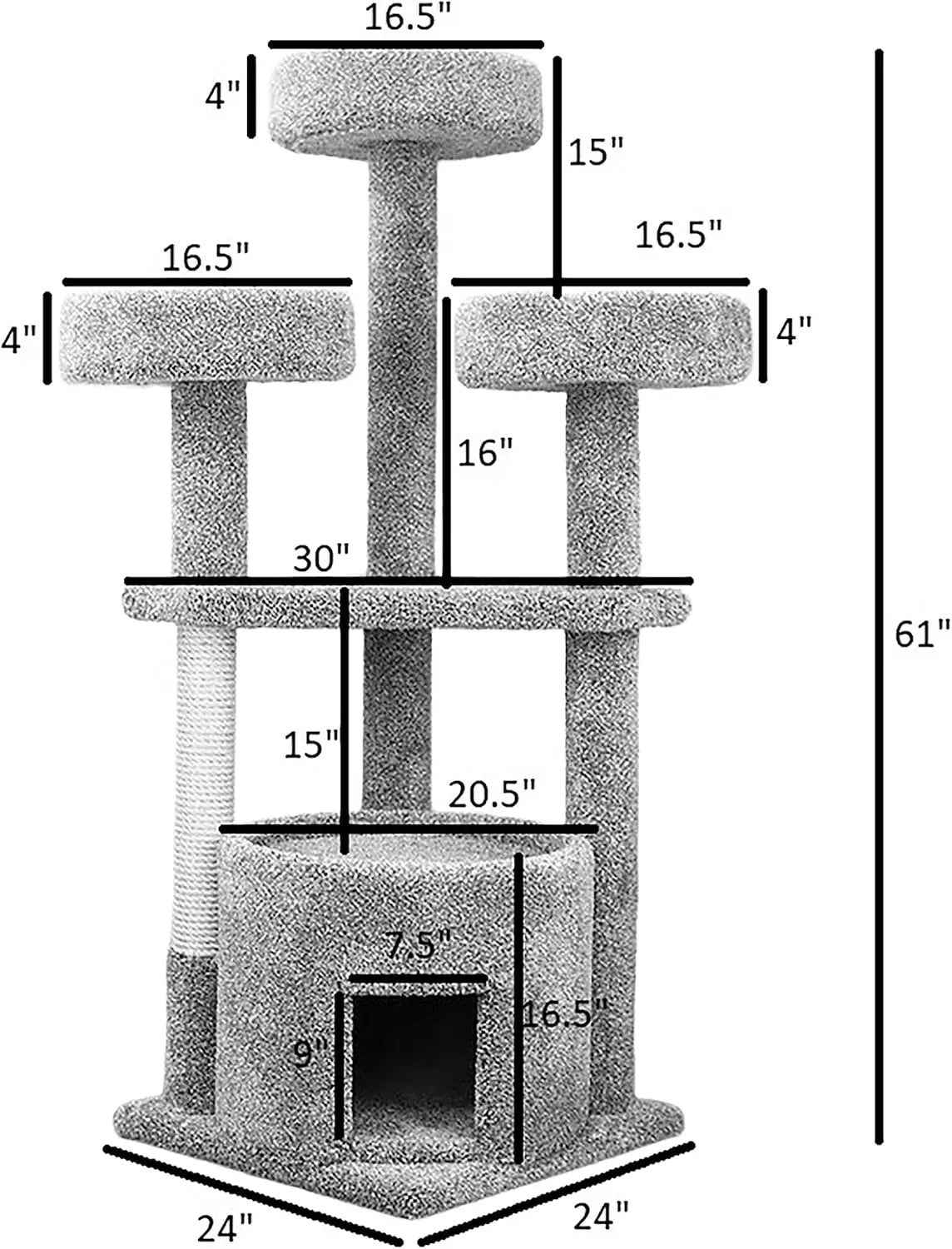 Indoor Cat House Tree, Durable Material, Neutral Color, Spacious Condo for Large Cats
