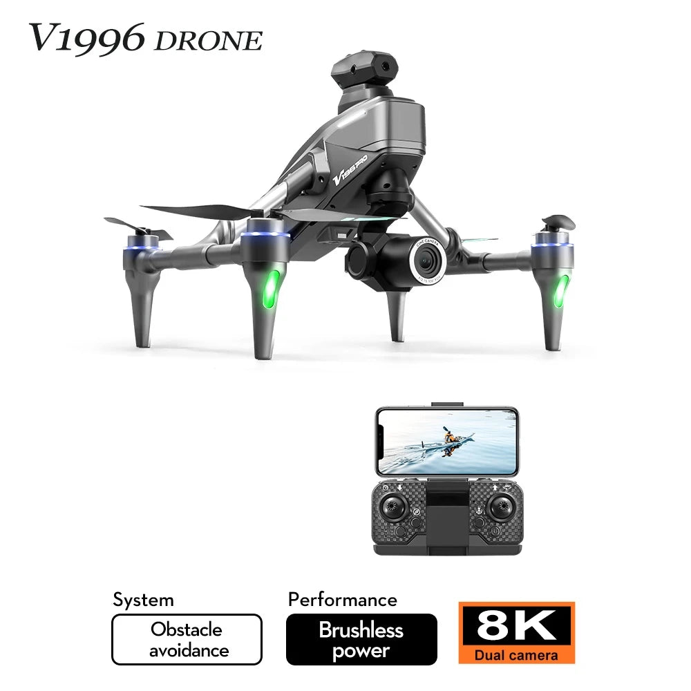 New V196 Drone 8K Professional HD Dual Camera Wifi 360° Obstacle Avoidance Brushless Foldable Quadcopter RC Drone Toy