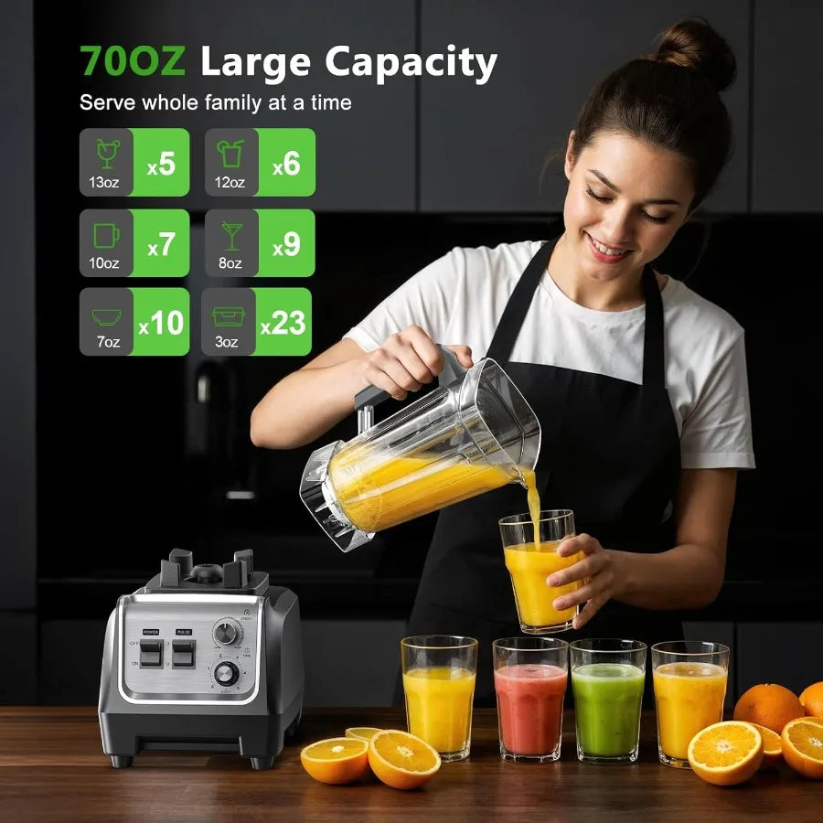 1800W High-Speed Blender for Smoothies with 70oz Pitcher 20oz Grinder 28000 RPM Ice Crushing Kitchen Blender in Stainless Steel