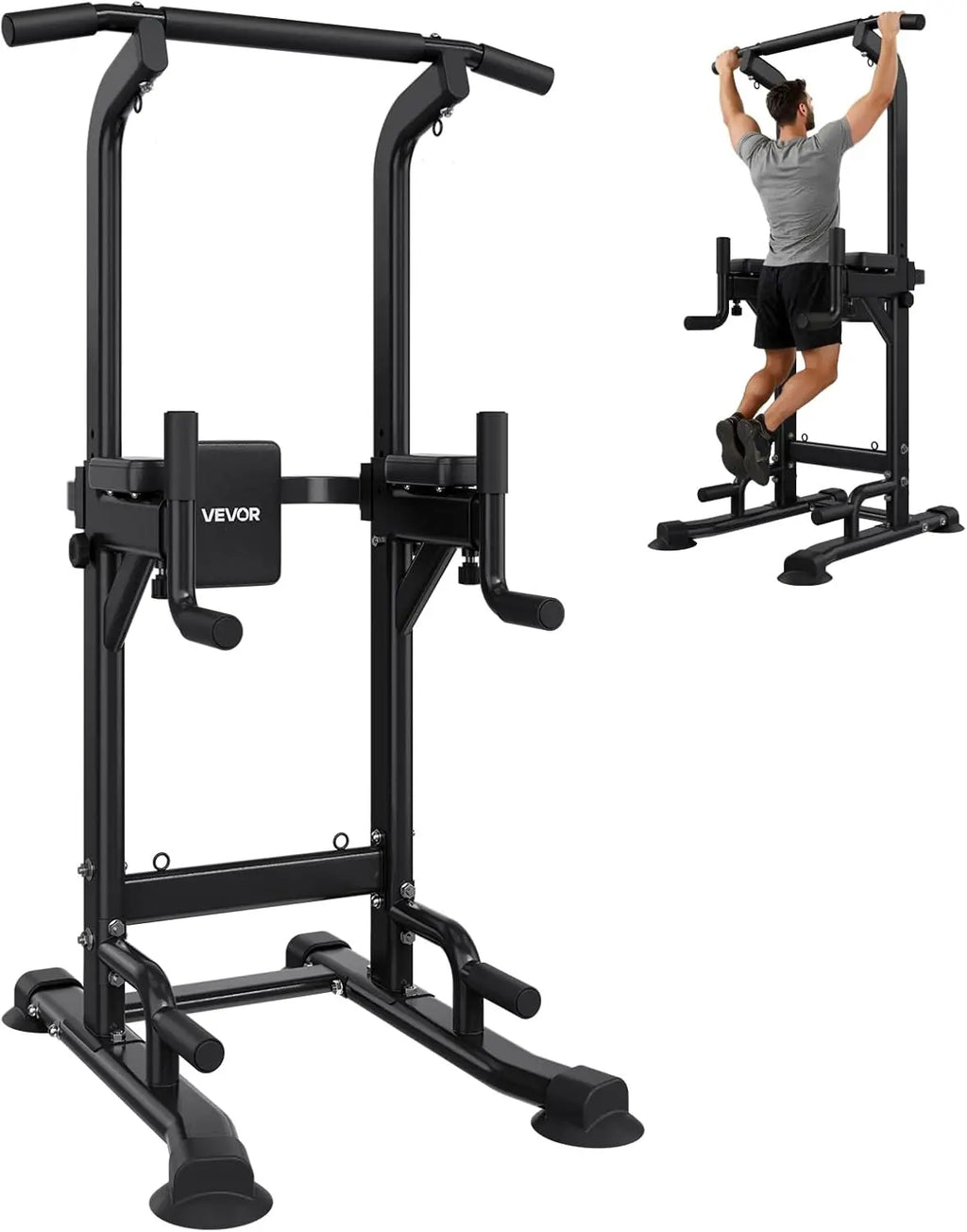 Home Gym Pull Up Bar - Metal, 330 LBS Capacity, 12-Level Adjustable Height, H-Shaped Base, 4-Level Adjustable Back Pad