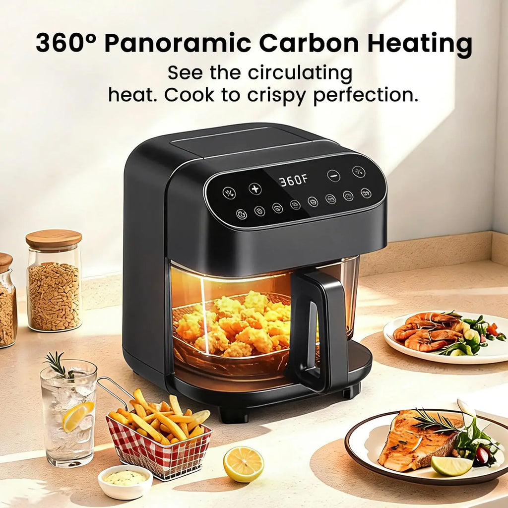 4.5 QT Glass Air Fryer - PFAS-Free & Dishwasher-Safe Basket, 8 Preset Touchscreen, 360° View Cooking, for Healthy Meals in M