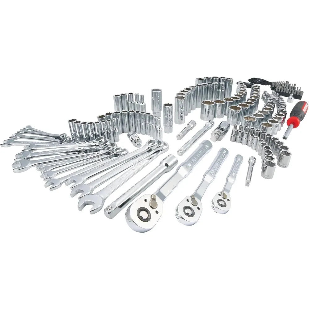 189 Piece Complete Mechanic Tool Set with Ratchet Sockets Wrenches Hex Keys Deep Sockets Bits Metric and SAE